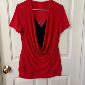 Elegant Red Drape Neck Top